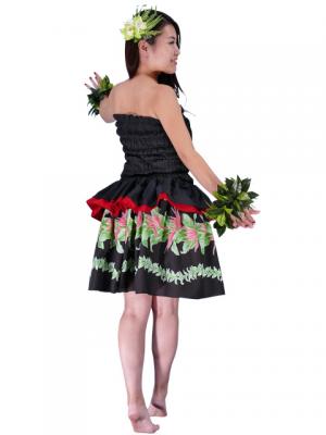 Tahitian Skirt with Heliconia  Print / Black / J1964