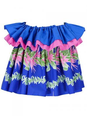 Tahitian Skirt with Heliconia  Print / Blue / J1966