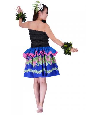 Tahitian Skirt with Heliconia  Print / Blue / J1966