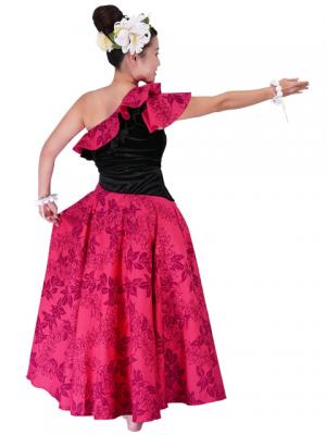 Hula One Shoulder Dress with Velvet & Orchid Print / Red / G1967r