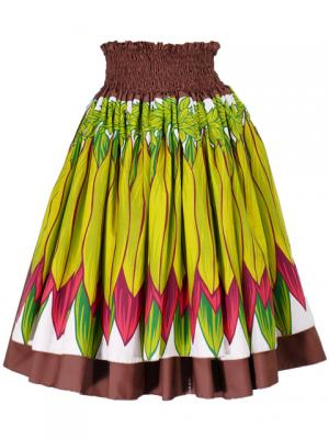 Hula Double & Reversible Pau Skirt with Maile Leaf Print / Brown / G2016