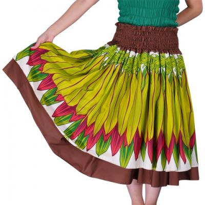 Hula Double & Reversible Pau Skirt with Maile Leaf Print / Brown / G2016