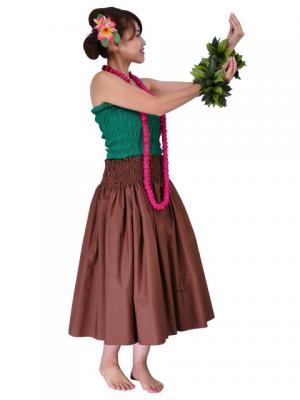 Hula Double & Reversible Pau Skirt with Maile Leaf Print / Brown / G2016