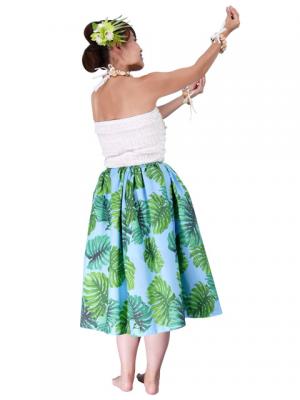 Hula Pa'u Skirt with a cord / Monstera / Blue / J2021bl