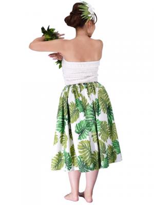 Hula Pa'u Skirt with a cord / Monstera / White / G2021w