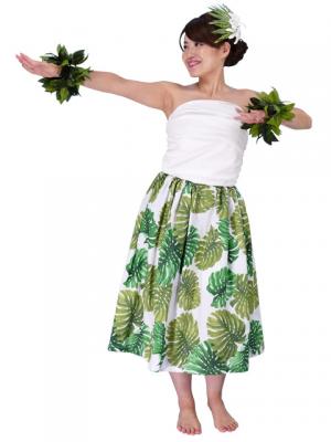 Hula Pa'u Skirt with a cord / Monstera / White / G2021w