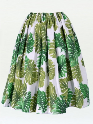 Hula Pa'u Skirt with a cord / Monstera / White / G2021w