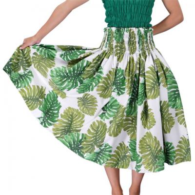 Hula Pa'u Skirt with Monstera Print / White / J2031