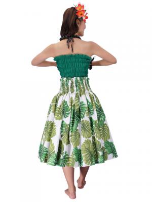 Hula Pa'u Skirt with Monstera Print / White / J2031