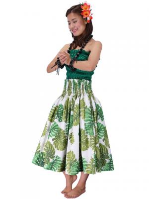Hula Pa'u Skirt with Monstera Print / White / J2031