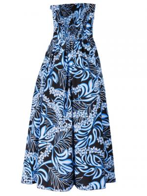 Hula Strapless Dress with Plumeria Print / Black & Blue  / G2045bbl