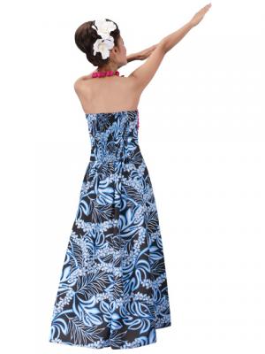 Hula Strapless Dress with Plumeria Print / Black & Blue  / G2045bbl