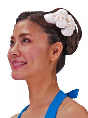 Hula Hair Clip / Tiare, Shell, and Pearl / White / J2050