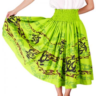 Hula Pa'u Skirt with Honu Print / Green /J2064