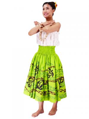 Hula Pa'u Skirt with Honu Print / Green /J2064