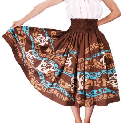 Hula Pa'u Skirt with Honu Print / Brown /J2066