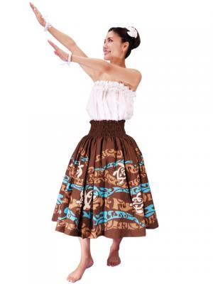 Hula Pa'u Skirt with Honu Print / Brown /J2066