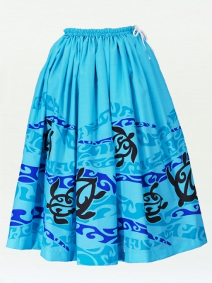 Hula Pa'u Skirt with a cord / Honu / Blue / G2081bl