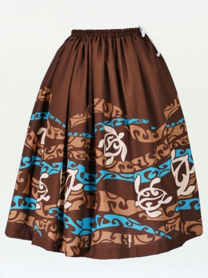 Hula Pa'u Skirt with a cord / Honu / Brown / G2081br
