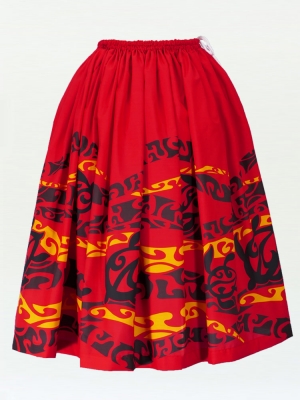 Hula Pa'u Skirt with a cord / Honu / Red / G2081r