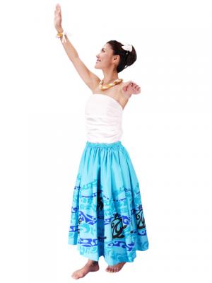 Hula Pa'u Skirt with a cord / Honu / Blue / G2081bl