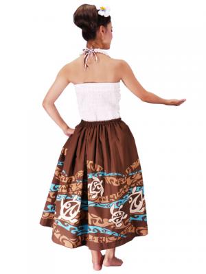 Hula Pa'u Skirt with a cord / Honu / Brown / G2081br