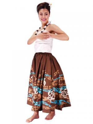 Hula Pa'u Skirt with a cord / Honu / Brown / G2081br