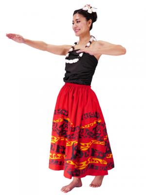 Hula Pa'u Skirt with a cord / Honu / Red / G2081r