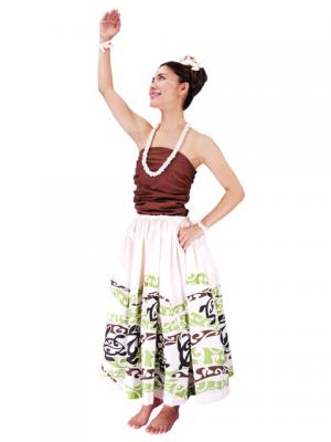 Hula Pa'u Skirt with a cord / Honu / White / G2081w