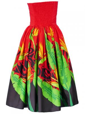 Hula Strapless Dress with Bird of Paradise / Red  / G2090r
