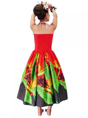 Hula Strapless Dress with Bird of Paradise / Red  / G2090r