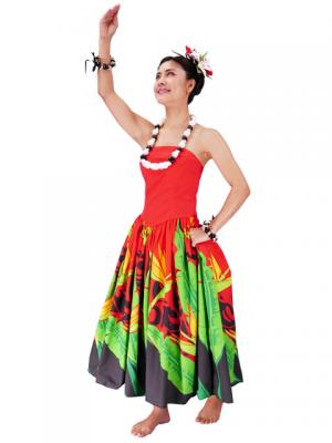 Hula Strapless Dress with Bird of Paradise / Red  / G2090r