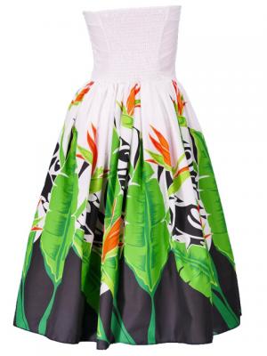 Hula Strapless Dress with Bird of Paradise / White  / G2090w