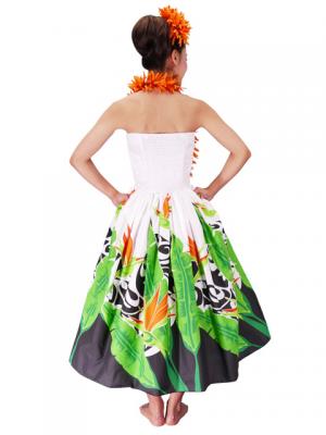 Hula Strapless Dress with Bird of Paradise / White  / G2090w