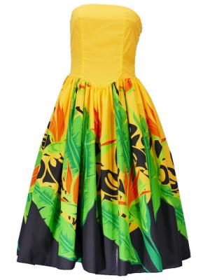 Hula Strapless Dress with Bird of Paradise / Yellow  / G2090y