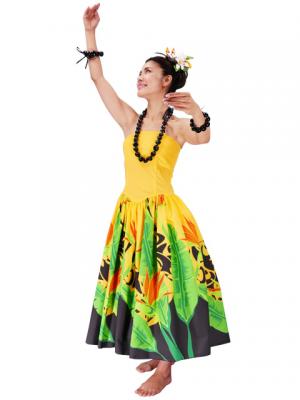 Hula Strapless Dress with Bird of Paradise / Yellow  / G2090y