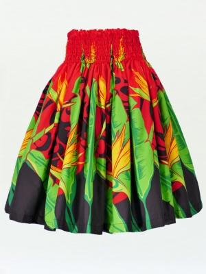 Hula Pa'u Skirt with Bird of Paradise Print / Red /J2094