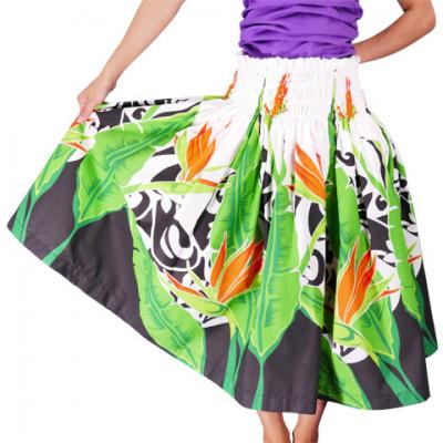 Hula Pa'u Skirt with Bird of Paradise Print / White /G2098