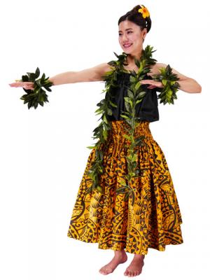 Hula Pa'u Skirt with Kahiko Print / Yellow /J2104