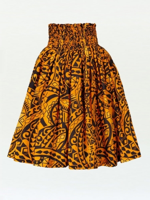 Hula Pa'u Skirt with Kahiko Print / Yellow /J2104