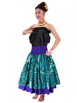 Hula Double & Reversible Pau Skirt with Kahiko  Print / Egg Plant / G2115