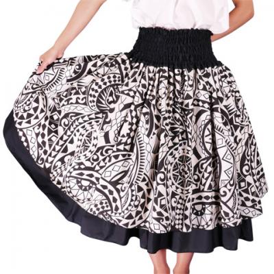 Hula Double & Reversible Pau Skirt with Kahiko  Print / Black / G2116