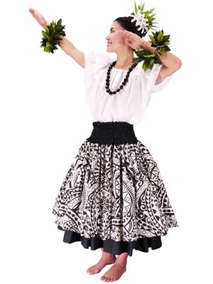 Hula Double & Reversible Pau Skirt with Kahiko  Print / Black / G2116