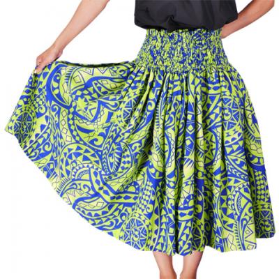 Hula Pa'u Skirt with Kahiko Print / YellowGreen /G2127