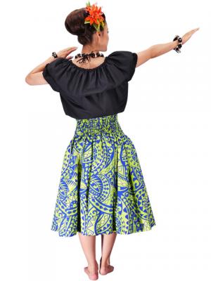 Hula Pa'u Skirt with Kahiko Print / YellowGreen /G2127