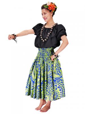 Hula Pa'u Skirt with Kahiko Print / YellowGreen /G2127