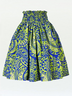 Hula Pa'u Skirt with Kahiko Print / YellowGreen /G2127