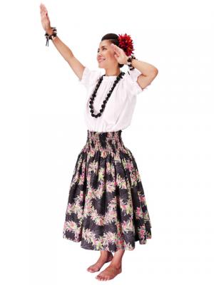 Hula Pa'u Skirt with Maile Print / Black /J2140