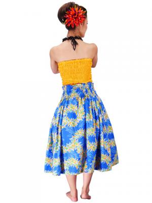 3-PIECE SET / Hula Pa'u Skirt with Maile Print / Blue /J2144-3