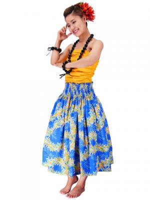 3-PIECE SET / Hula Pa'u Skirt with Maile Print / Blue /J2144-3